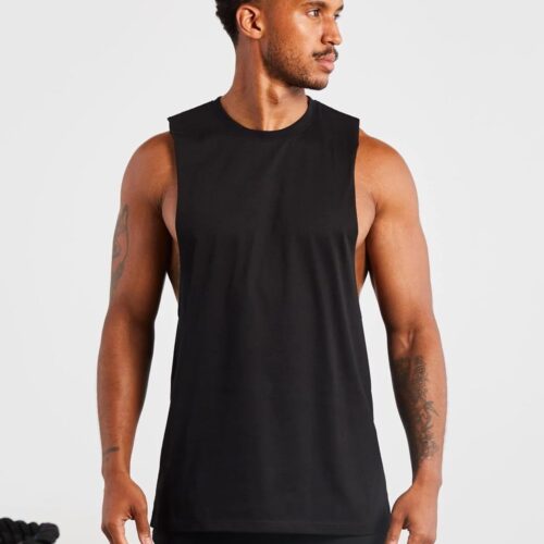 Graphic Drop Arm Tank – Black