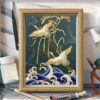 A crane soaring across celestial blue — wings open, spirit untethered.