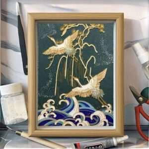 A crane soaring across celestial blue — wings open, spirit untethered.