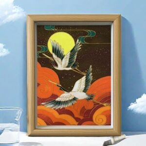 A golden-lined crane in stillness — regal and composed, wrapped in quiet majesty.